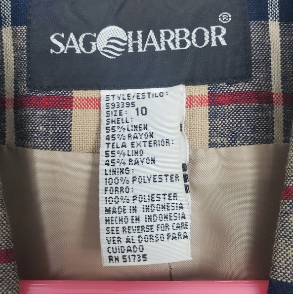 Vintage 90s Plaid Linen Two Button Single Breasted Blazer Workwear Fall Preppy - Picture 5 of 6